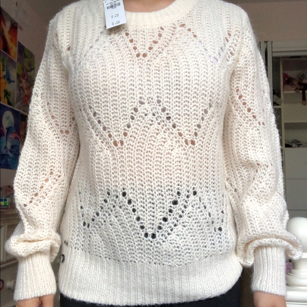 NWT white cream Abercrombie chunky Knitted Sweater